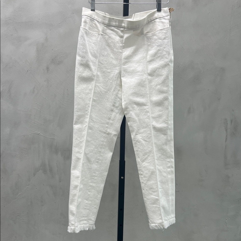 Akris Frayed Flat Front Jeans